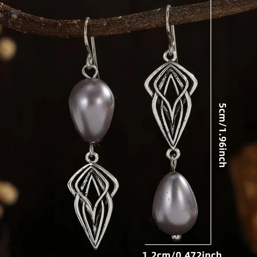 Fashion Flower Imitation Pearl Dangle Earrings Silver Zinc Alloy for Women