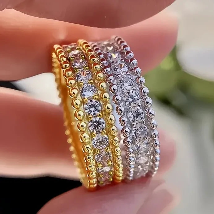Geometric Pave CZ Rings Silver Gold Wedding Engagement Anniversary Gift