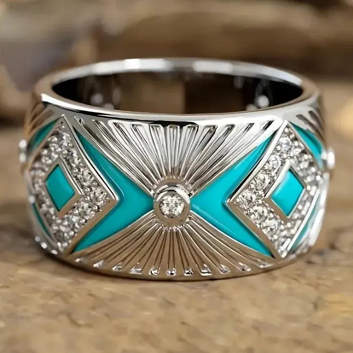 Men's Fashion Bohemian Blue Enamel Ring Zinc Alloy Luxury Anniversary Jewelry