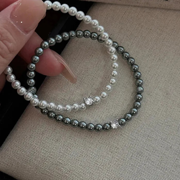 Romantic French Zircon Simulated Pearl Beaded Bracelet for Women Elegant Jewelry Gift