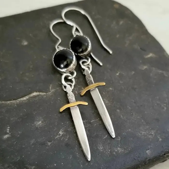 Retro Neutral Sword Pendant Drop Earrings Gothic Zinc Alloy Halloween Jewelry