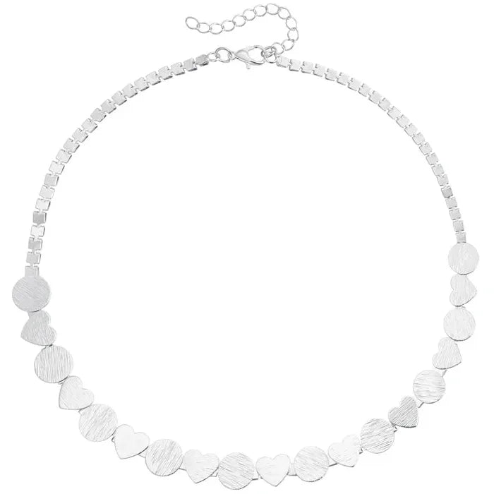 Heart and Geometric Zinc Alloy Necklace Bracelet Earrings Set for Women
