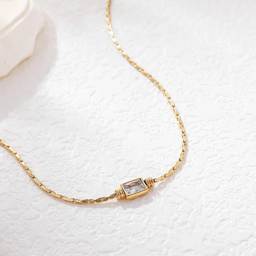 18K Gold Plated Crystal Zircon Geometric Snake Chain Choker Necklace for Women