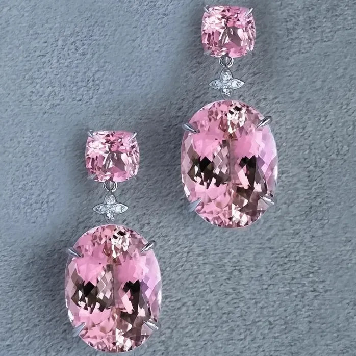 Pink Geometric Cubic Zirconia Drop Earrings Brass Jewelry Gift for Women