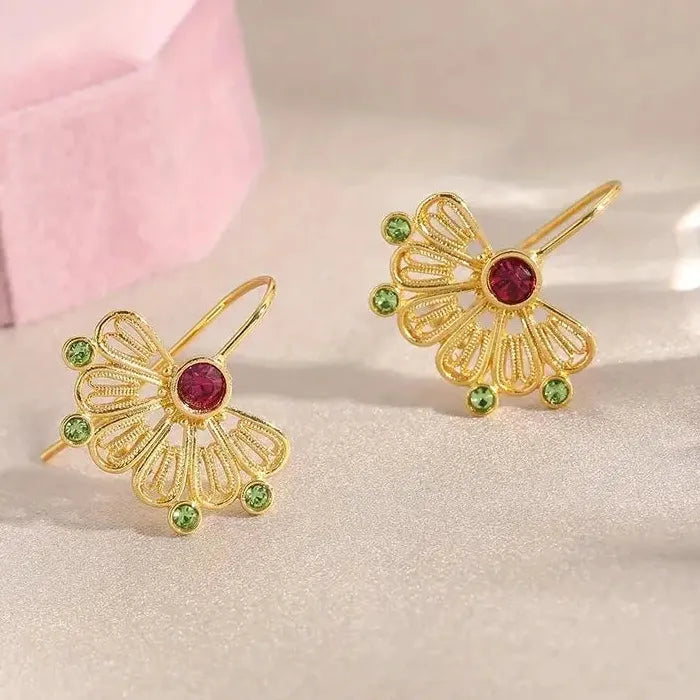 Exquisite Flower Hook Drop Earrings Zinc Alloy Gold Silver Plant Pendant Jewelry