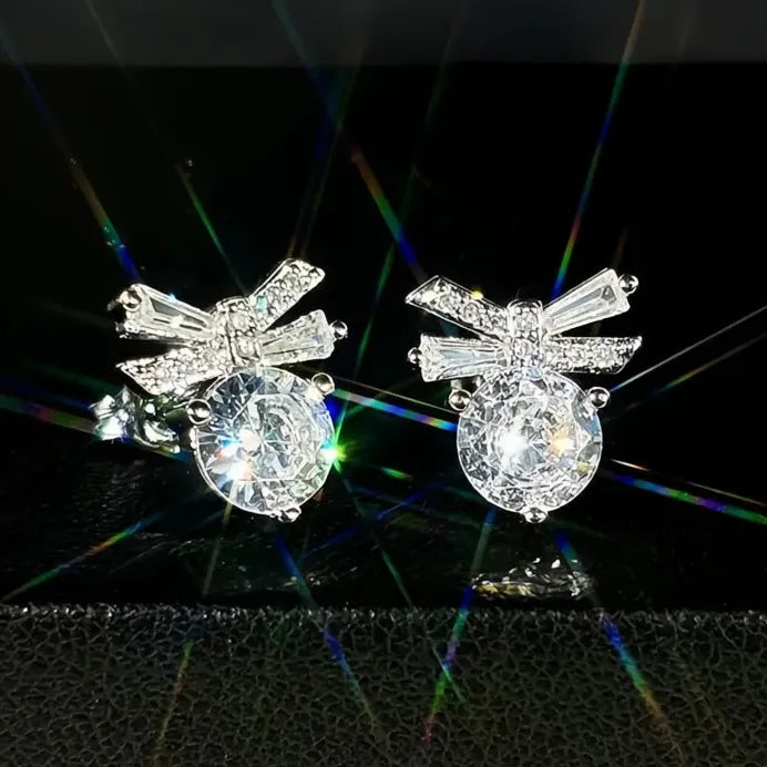 Elegant Dainty Bow Cubic Zirconia Stud Earrings for Women Jewelry