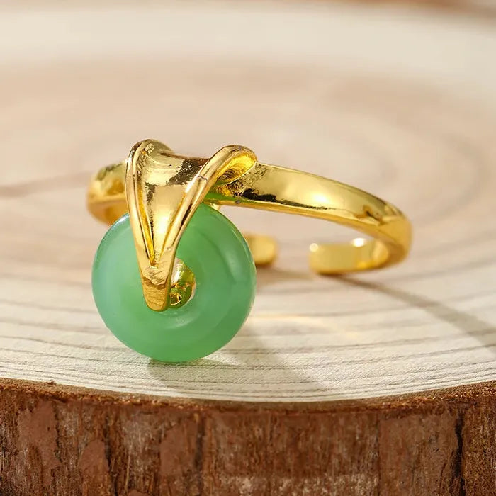 Classic Geometric Green Circular Resin Ring for Women Copper Fashion Jewelry