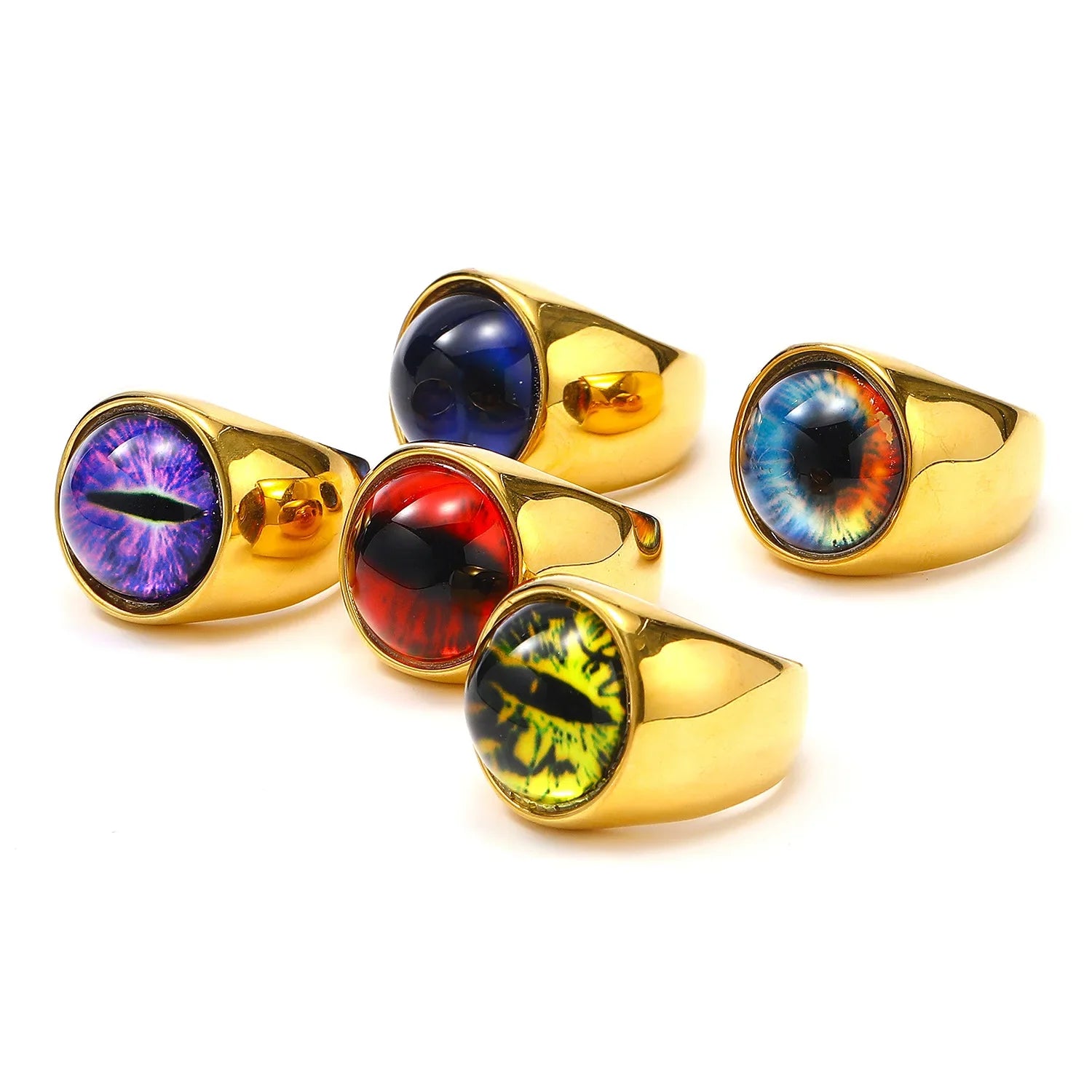 Punk Hiphop Multicolor Evil Eye Chunky Men’s Gold Plated Stainless Steel Ring