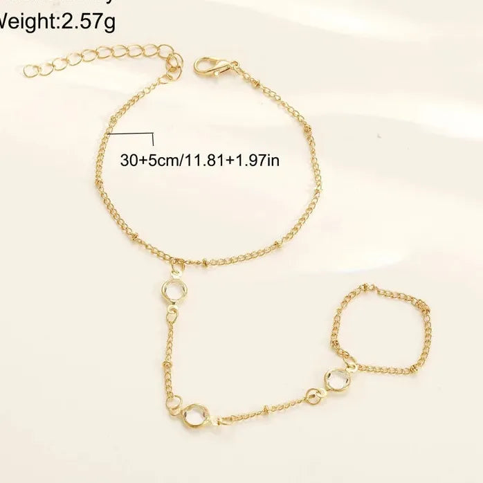 Vintage White Rhinestone Geometric Crystal Finger Bracelet for Women Gift