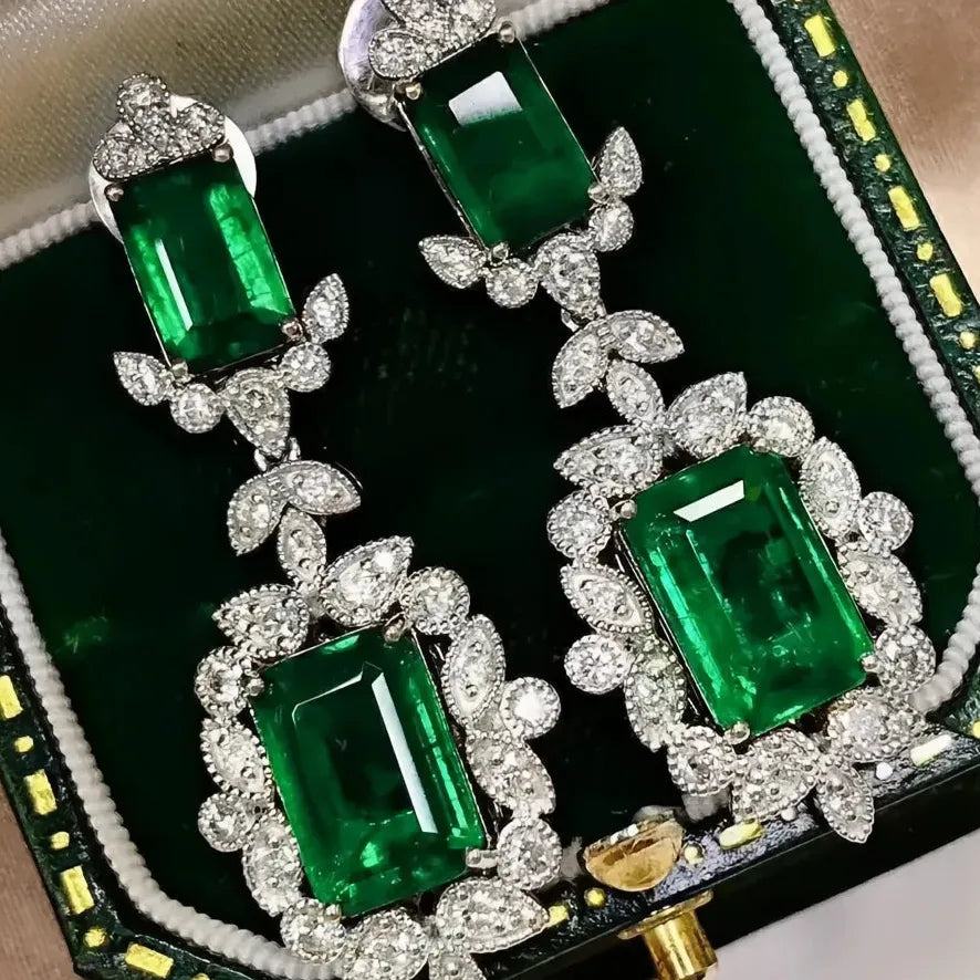 Green Geometric Cubic Zirconia Drop Earrings for Women Wedding Gift Jewelry