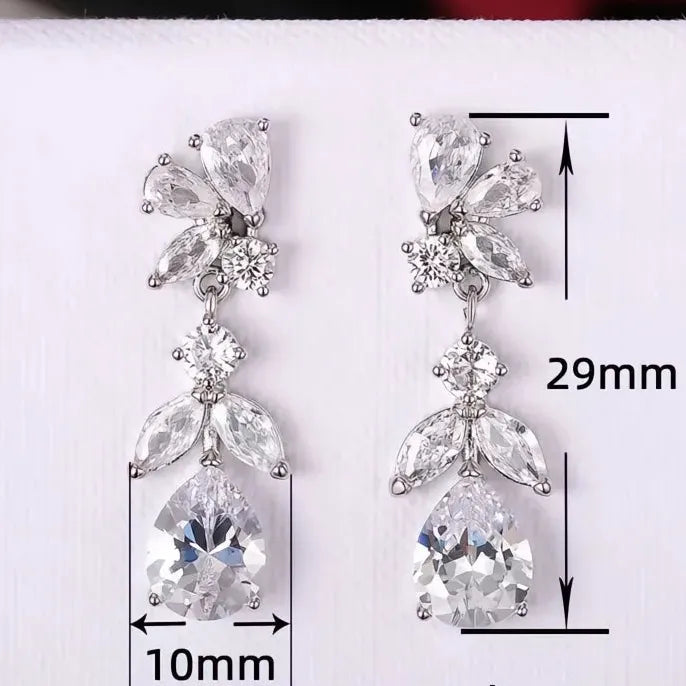 Geometric White Cubic Zirconia Drop Earrings for Women Bridal Wedding Copper Alloy