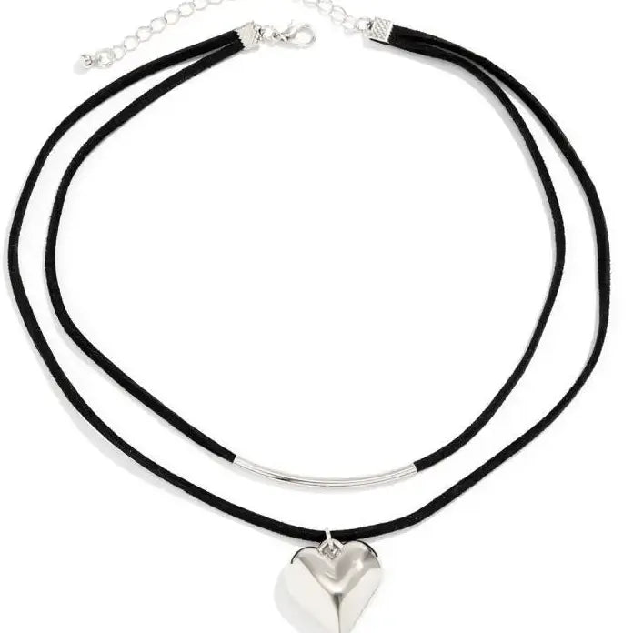 Hip Hop Geometric Heart Pendant Necklace for Women Velvet Rope Chain