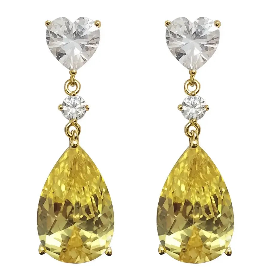 Yellow Pear Geometric Cubic Zirconia Drop Earrings Luxury Jewelry