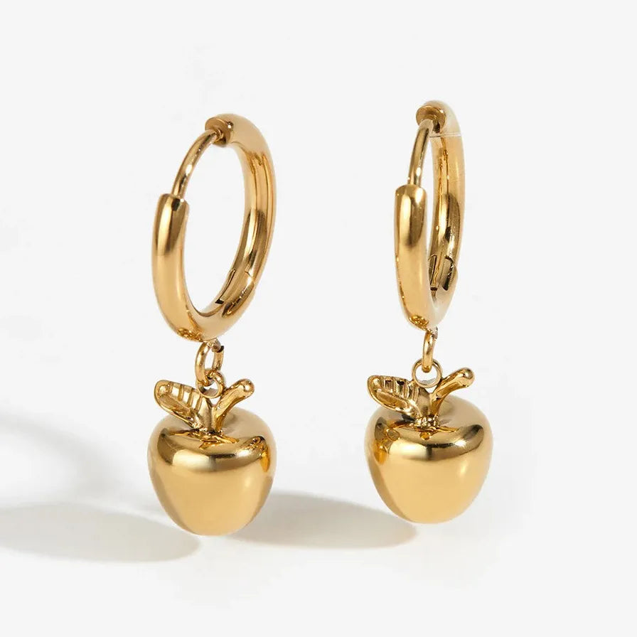 Stainless Steel 18k Gold Red Apple Pendant Geometric Hoop Earrings for Women Girls