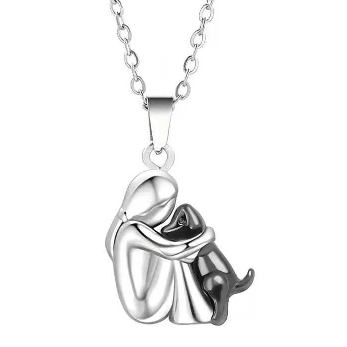 Cute Little Girl Puppy Pendant Necklace for Women Dog Jewelry Zinc Alloy