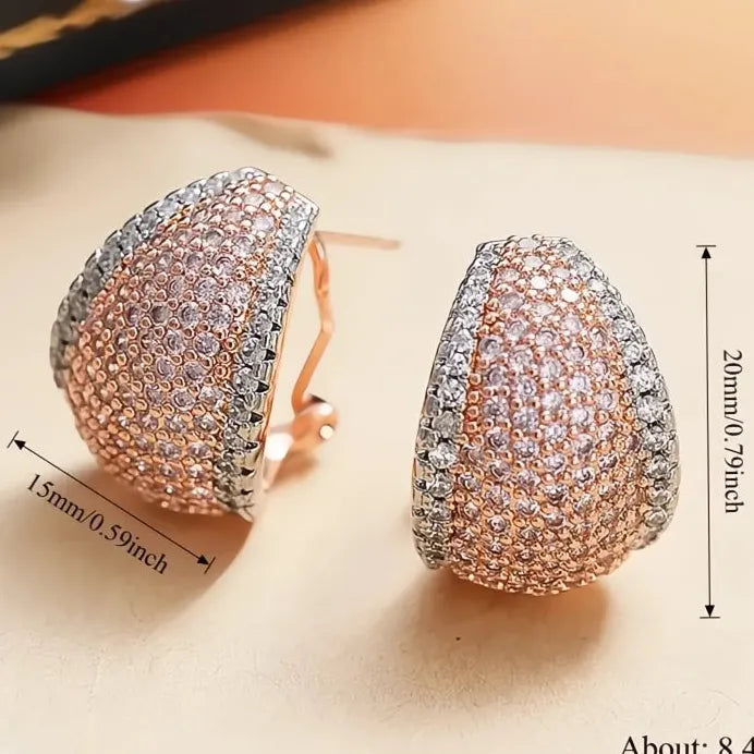 Two Tone Geometric Cubic Zirconia Drop Cuff Earrings for Women Gift