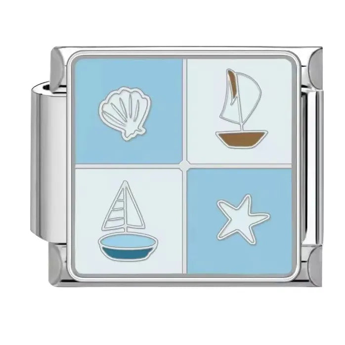 Ocean Series 18k Gold Plated Stainless Steel Charm Bracelet Unisex Dolphin Shark Sailboat