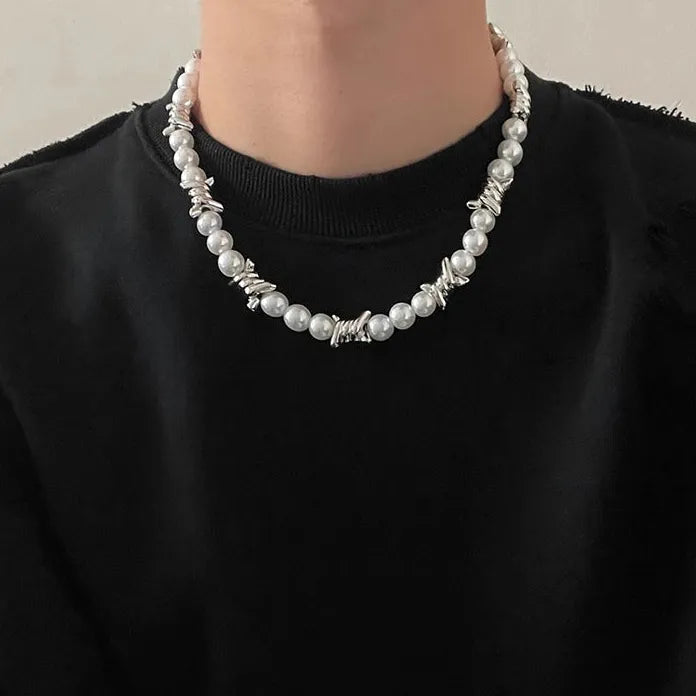 Thorns Chain Imitation Pearl Necklace Men Hip-Hop Punk Jewelry 2026 Trend