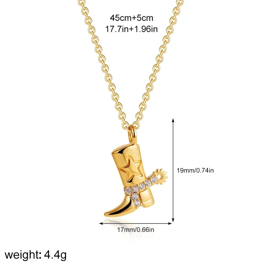 316 Stainless Steel Cowboy Boot Pendant Necklace 18K Gold Plated Gift Jewelry