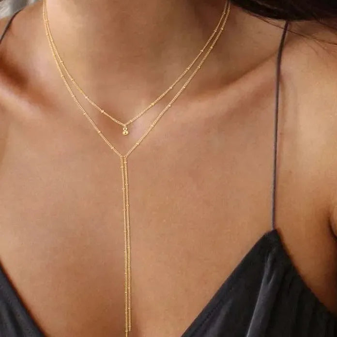 2026 Gold Silver Chain Choker Necklace Women Metal Beads Tassel Jewelry Gift
