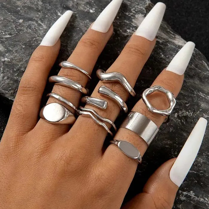 10Pcs Women's Chunky Gold Star Rings Set Geometric Fashion Jewelry