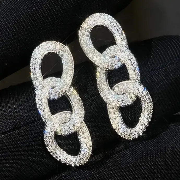 Luxury Copper Alloy Chain Link Earrings for Women with Cubic Zirconia Crystal