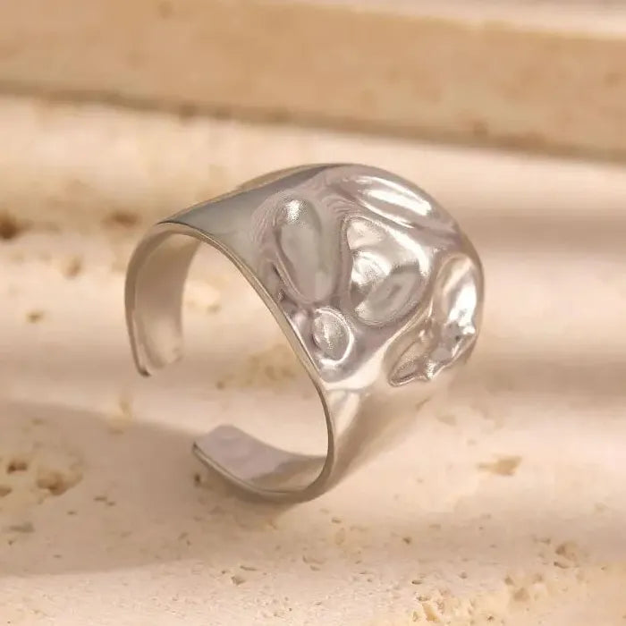 Stainless Steel Irregular Wide Open Ring Unisex Punk Jewelry for Men Women