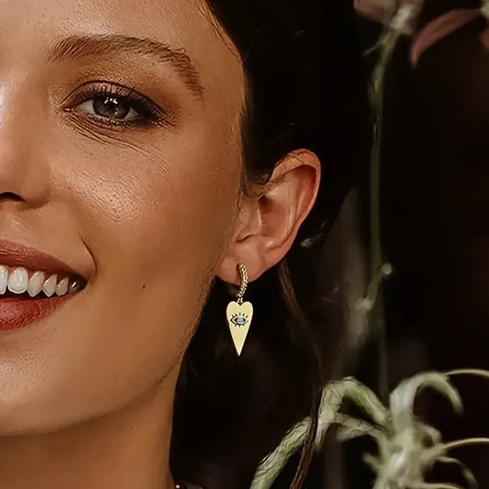 Punk Y2K Gold Heart Blue Evil Eye Copper Alloy Dangle Earrings Women