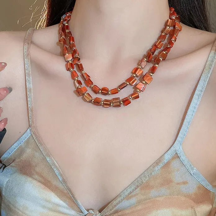 Vintage Bohemian Colored Irregular Double-Layer Natural Shell Necklace Gift