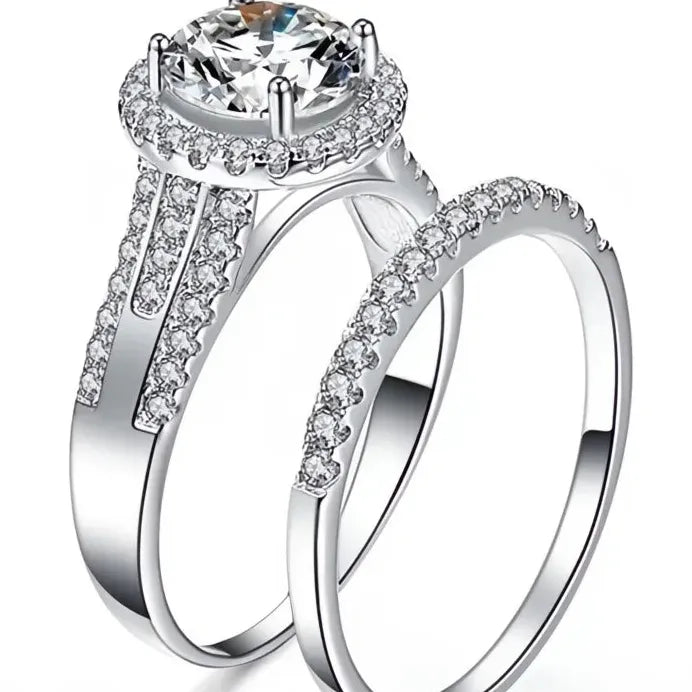 Brass Wedding Rings Set with Cubic Zirconia Bridal Jewelry for Women