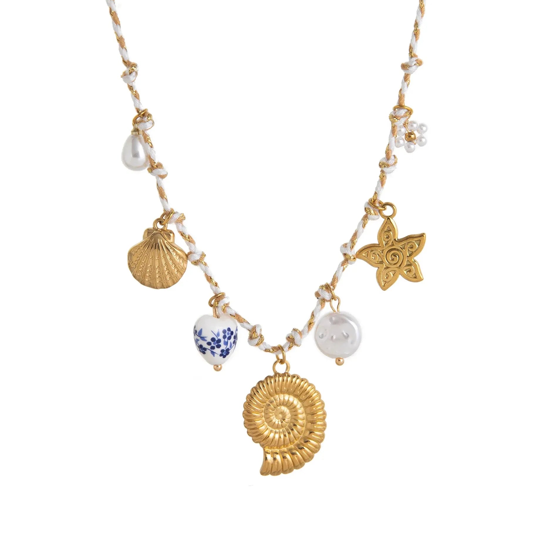 Pearl Marine Organism Pendant Choker Necklace Rope Shell Coral Beach Jewelry
