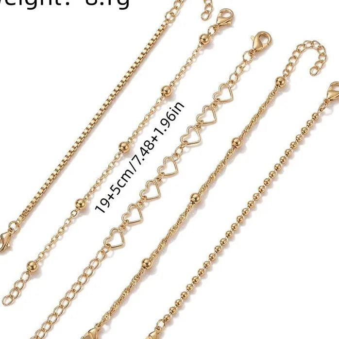 5Pcs Bohemian Gold Metal Heart Multi-Layer Adjustable Bracelet Set Women