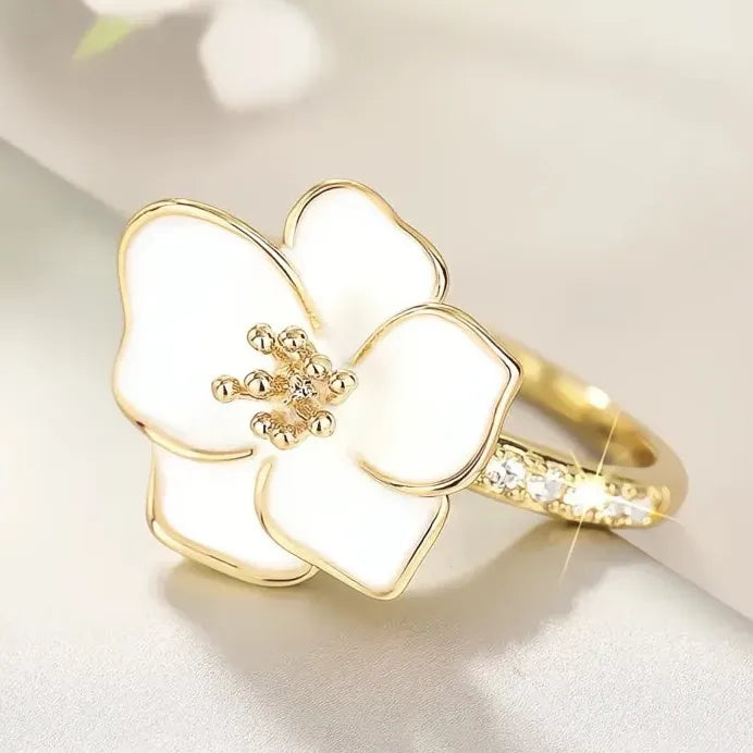 Elegant Flower Ring with Cubic Zirconia Brass Jewelry for Women Party