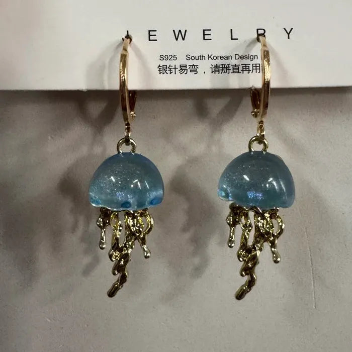 Blue Jellyfish Dangle Earrings Zinc Alloy Ocean Charm Vintage EMO 2000s