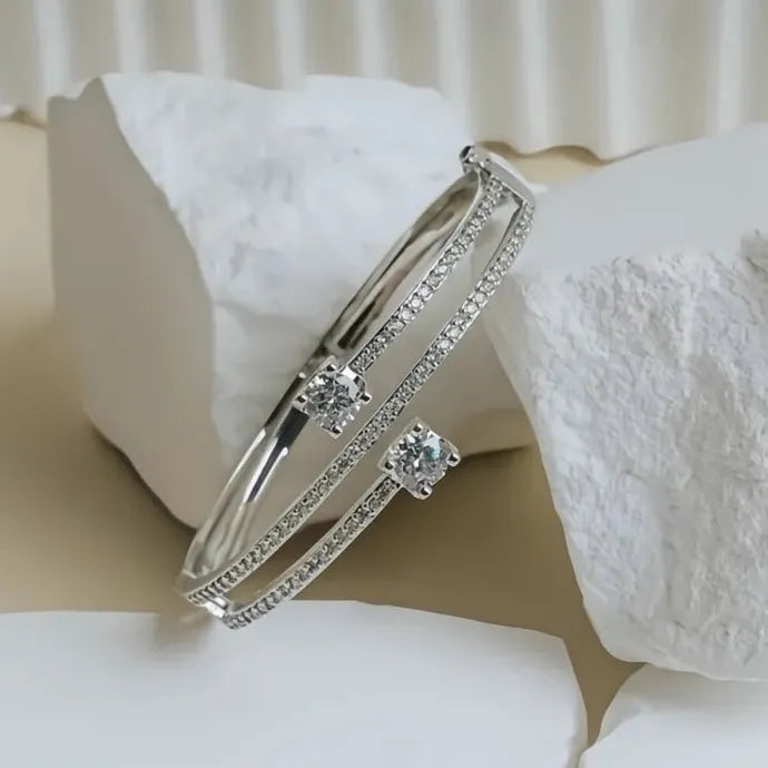 Women’s Silver Gold Copper Alloy CZ Geometric Bangle Bracelet Jewelry