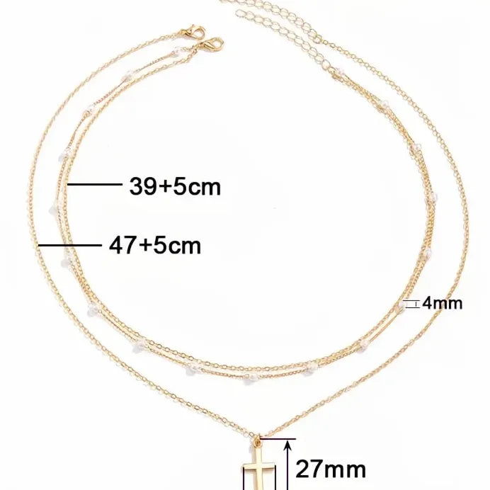 Elegant Simulated Pearl Pendant Necklace Cross Design for Women