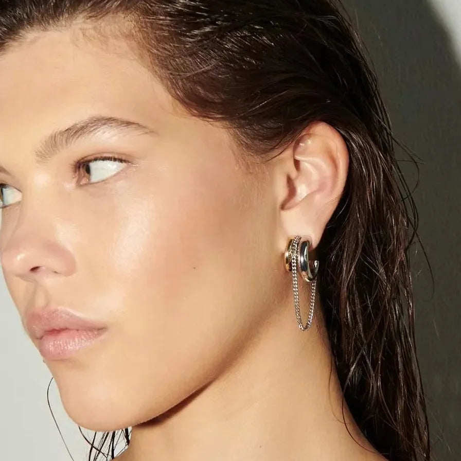 Gold Plated Double-Layer Chunky O-Shaped Hoop Earrings CZ Zircon Punk Jewelry