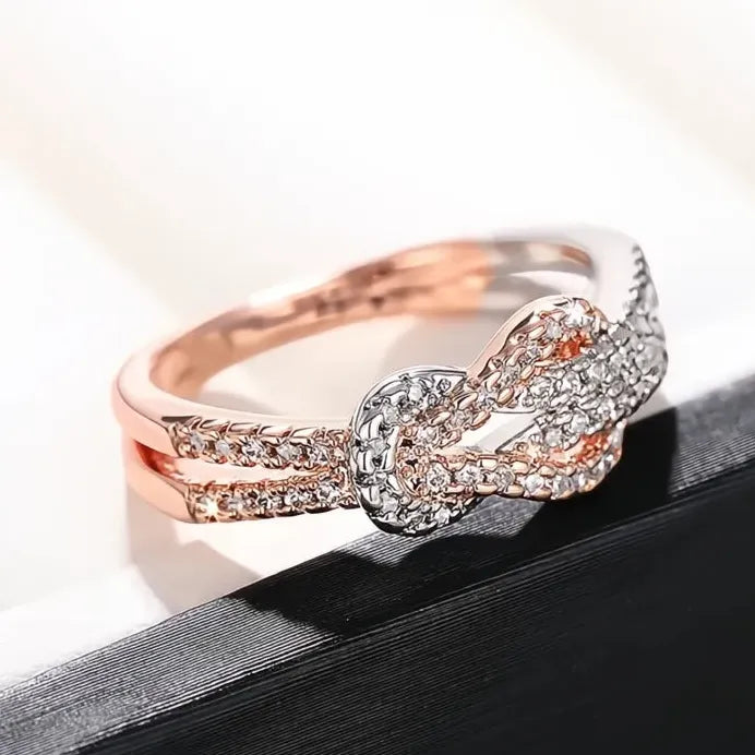Two-tone Brass Women's Wedding Band Ring with Cubic Zirconia Sparkle