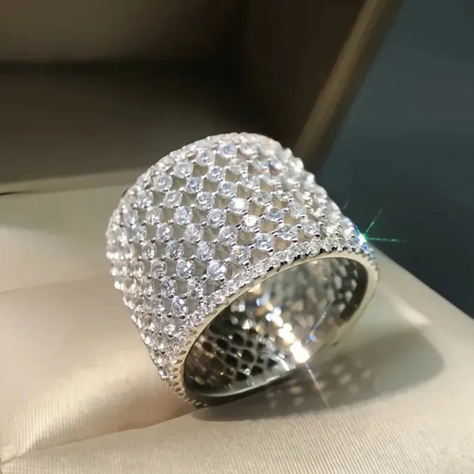 Wide Cubic Zirconia Geometric Brass Wedding Bands for Women Luxury Rings