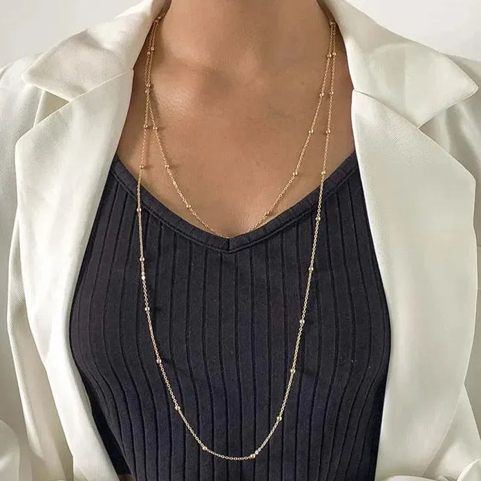 Vintage Silver Round Bead Multi-Layered Pendant Necklace for Women 2024