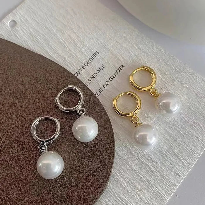 2026 Pearl Drop Round Hoop Earrings Stainless Steel Wedding Jewelry