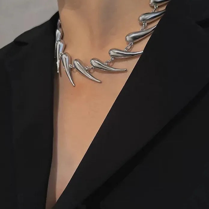 Stainless Steel Hiphop Punk Rivet Thorn Chain Circle Choker Necklace Men Women