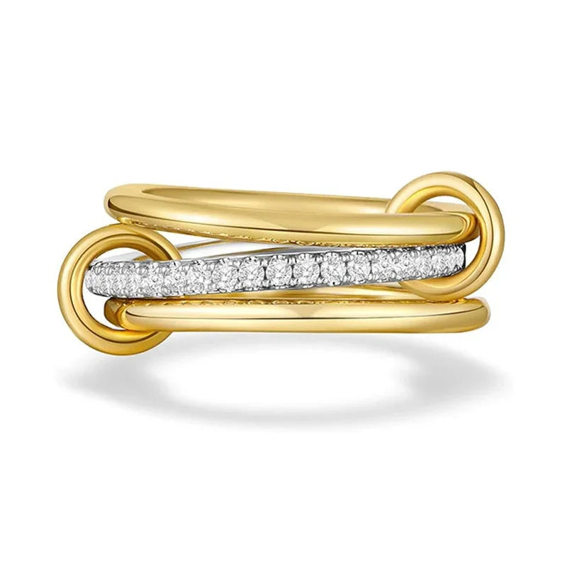 Copper Metal Double Color Three-Ring Set Micro Paved CZ Stackable Rings for Women