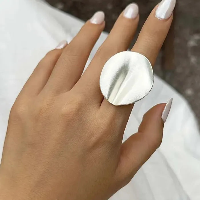 Vintage Gold Metal Adjustable Big Pleated Cuff Ring for Women Party Jewelry