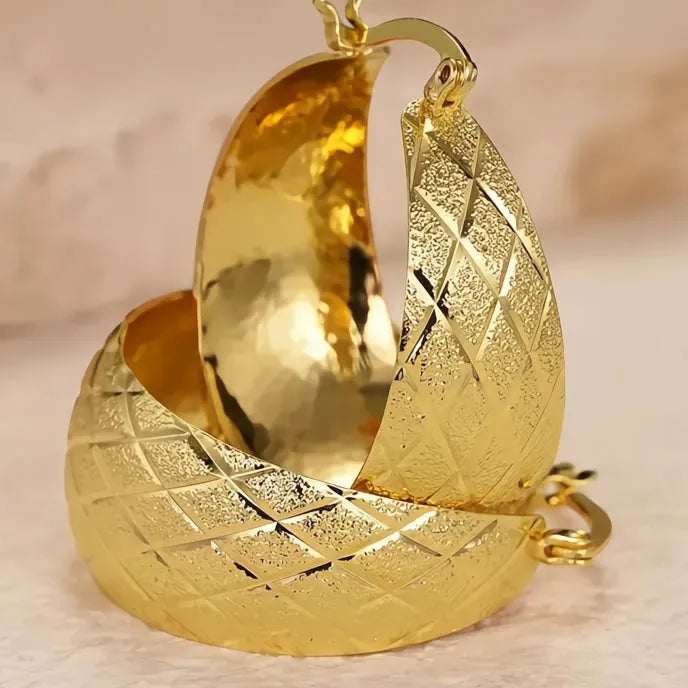 Charming Women’s Gold Color Brass Geometric Hoop Earrings Luxury Wedding Jewelry