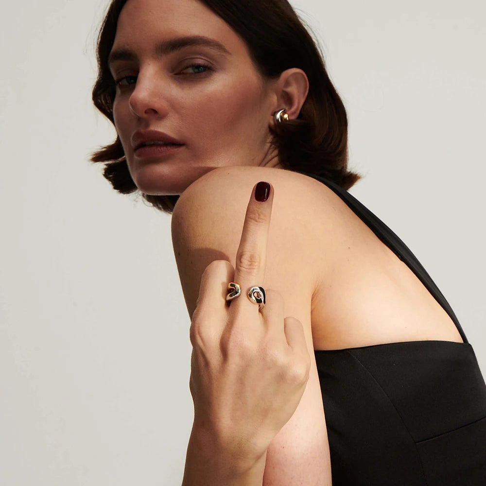 Double Layer Two-tone Knuckle Ring Women 18k Gold Plated Stainless Steel Gothic Jewelry