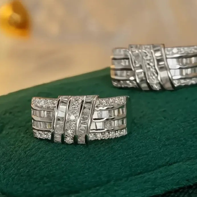 Geometric Silver Knot Hoop Earrings with Shiny CZ Stones for Weddings