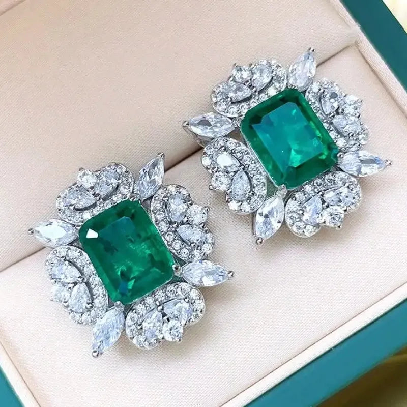 Sunflower Shape Copper Stud Earrings Women Oval Cubic Zirconia Jewelry