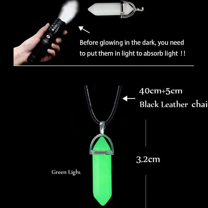 Dark Luminous Hexagonal Stone Necklace Crystal Pendant Gift Jewelry