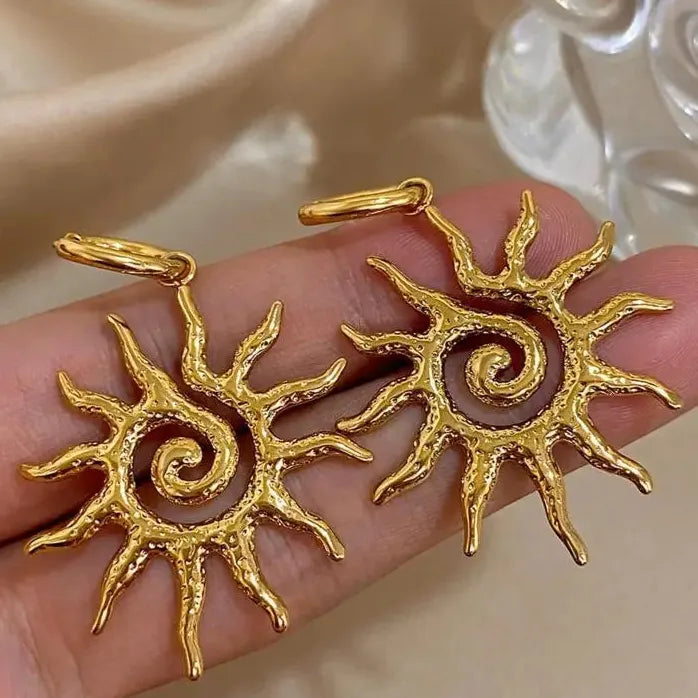Vintage Stainless Steel Spiral Sunflower Drop Earrings for Women Gold Silver